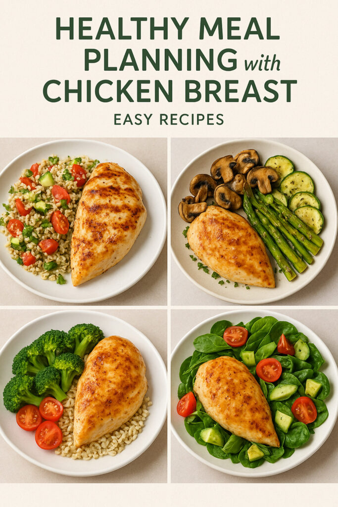 Healthy meal planning ideas with grilled chicken breast served with fresh vegetables, whole grains, and salads for balanced, easy, and nutritious recipes.